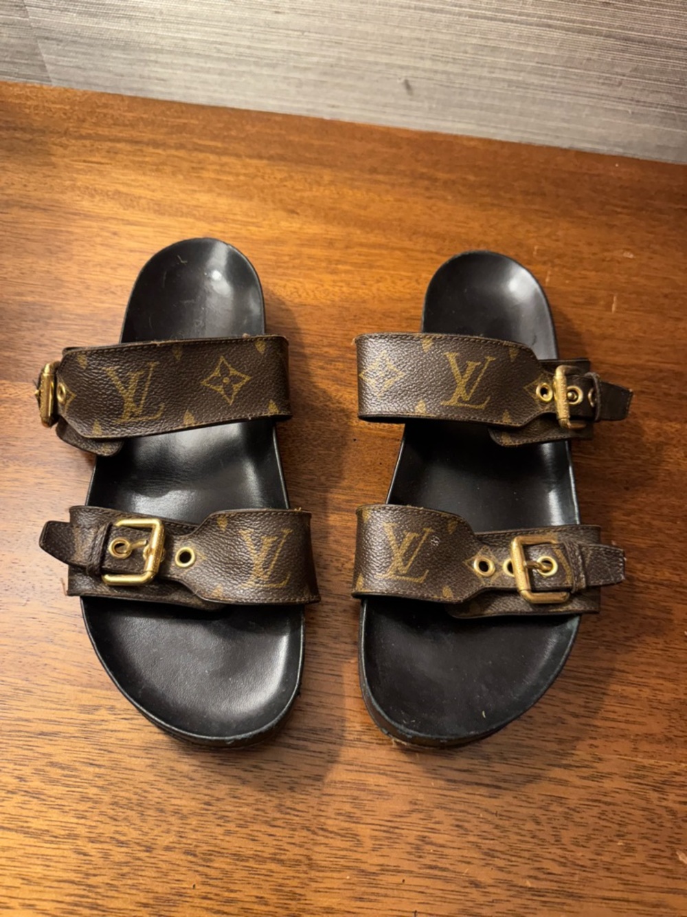 Louis Vuitton Brown Monogram Double-Strap Women’s Slide Sandals size 39